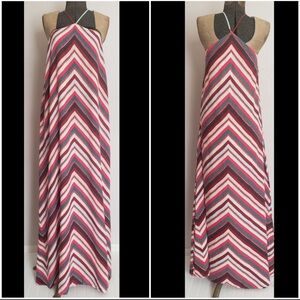 "LOFT" MULTICOLOR CHEVRON STRIPED HALTER BOHO MAXI DRESS New